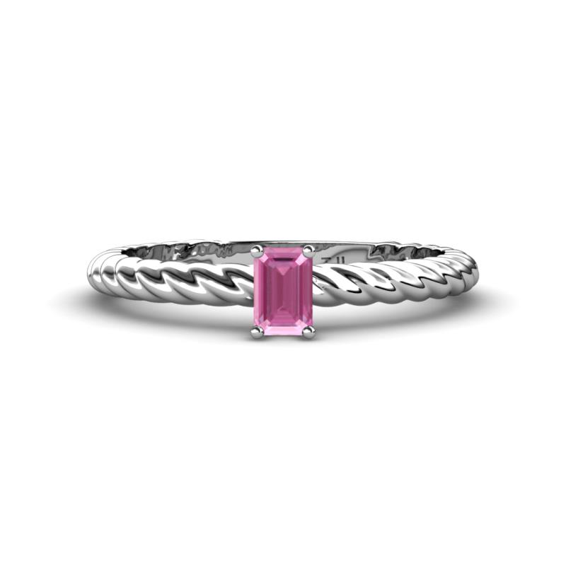 Leona Bold Emerald Cut 6x4 mm Pink Sapphire Solitaire Rope Engagement Ring 