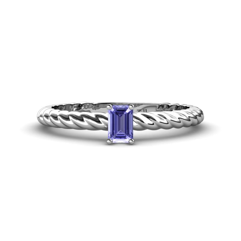 Leona Bold Emerald Cut 6x4 mm Tanzanite Solitaire Rope Engagement Ring 