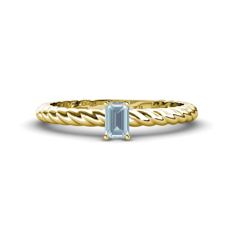 Leona Bold Emerald Cut 6x4 mm Aquamarine Solitaire Rope Engagement Ring 