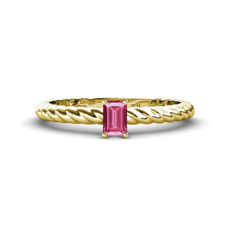 Leona Bold Emerald Cut 6x4 mm Pink Tourmaline Solitaire Rope Engagement Ring 