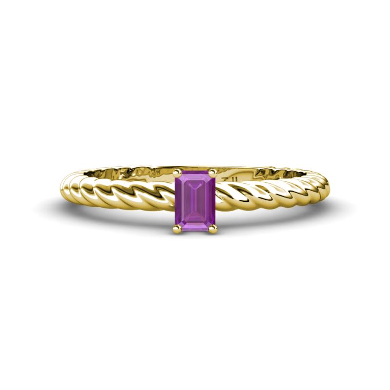 Leona Bold Emerald Cut 6x4 mm Amethyst Solitaire Rope Engagement Ring 
