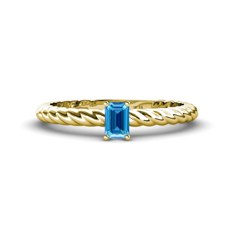 Leona Bold Emerald Cut 6x4 mm Blue Topaz Solitaire Rope Engagement Ring 