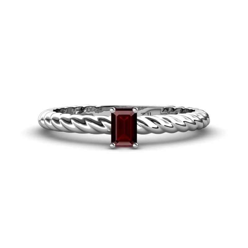 Leona Bold Emerald Cut 6x4 mm Red Garnet Solitaire Rope Engagement Ring 
