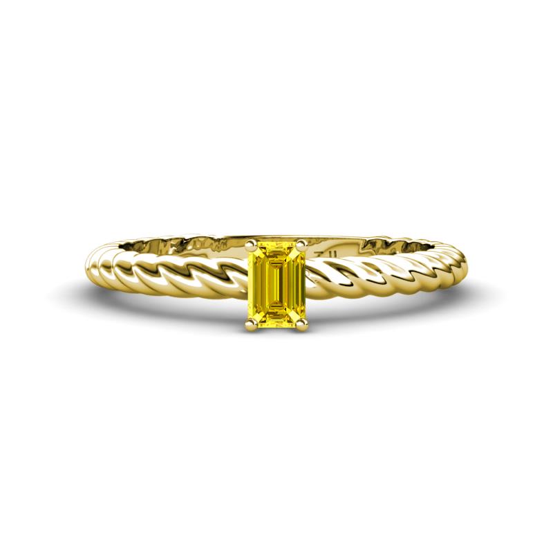 Leona Bold Emerald Cut 6x4 mm Yellow Sapphire Solitaire Rope Engagement Ring 