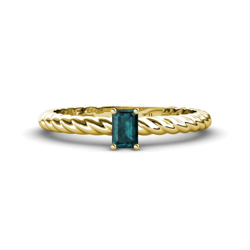 Leona Bold Emerald Cut 6x4 mm London Blue Topaz Solitaire Rope Engagement Ring 
