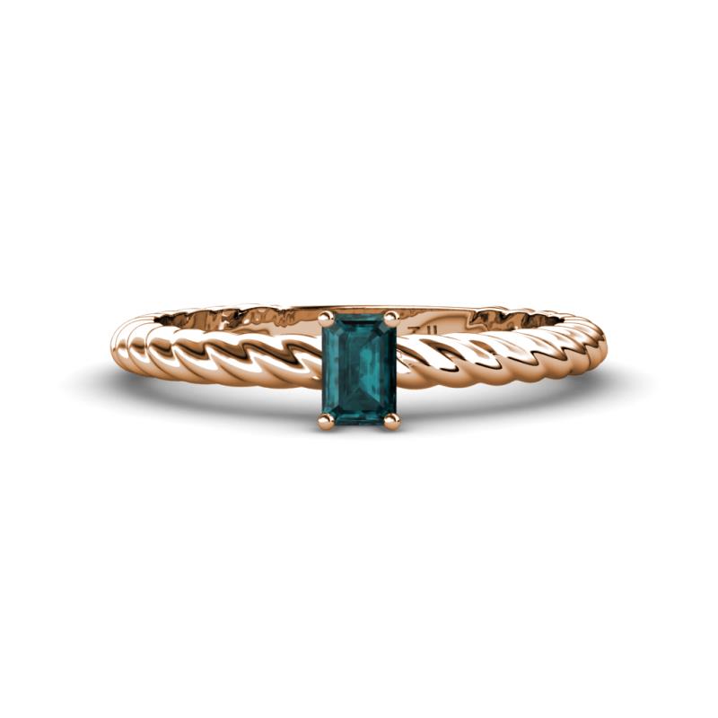Leona Bold Emerald Cut 6x4 mm London Blue Topaz Solitaire Rope Engagement Ring 