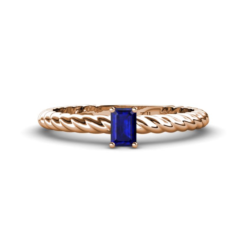 Leona Bold Emerald Cut 6x4 mm Blue Sapphire Solitaire Rope Engagement Ring 