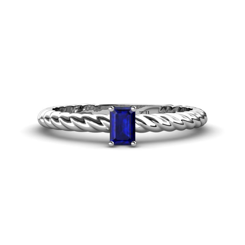 Leona Bold Emerald Cut 6x4 mm Blue Sapphire Solitaire Rope Engagement Ring 