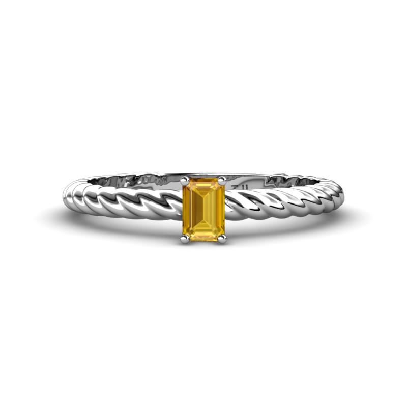 Leona Bold Emerald Cut 6x4 mm Citrine Solitaire Rope Engagement Ring 