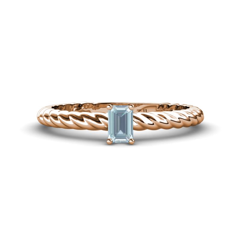 Leona Bold Emerald Cut 6x4 mm Aquamarine Solitaire Rope Engagement Ring 