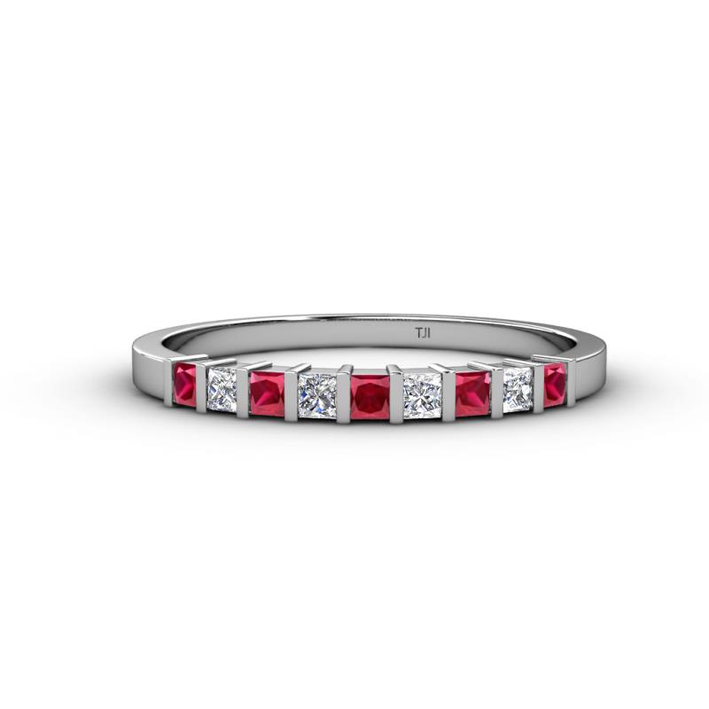 Neria 2.50 mm Ruby and Lab Grown Diamond 9 Stone Wedding Band 