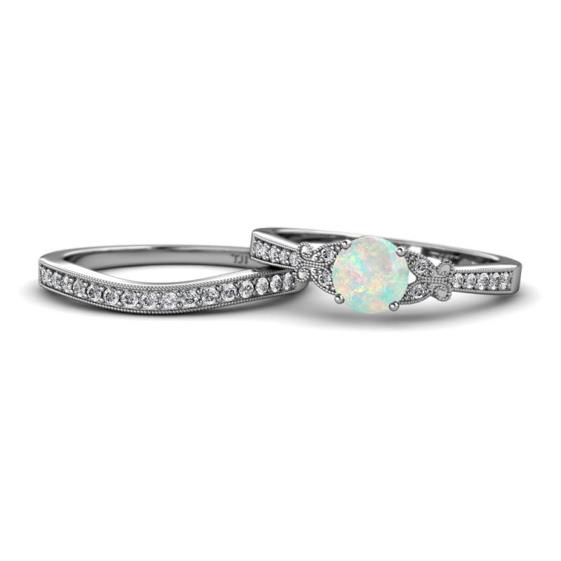 Freya 6.00 mm Opal and Diamond Butterfly Bridal Set Ring 