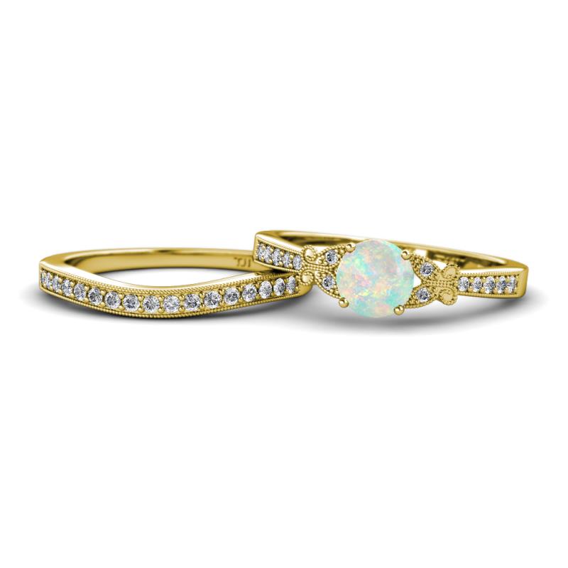 Freya 6.00 mm Opal and Diamond Butterfly Bridal Set Ring 