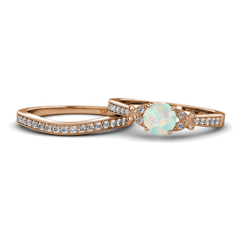 Freya 6.00 mm Opal and Diamond Butterfly Bridal Set Ring 