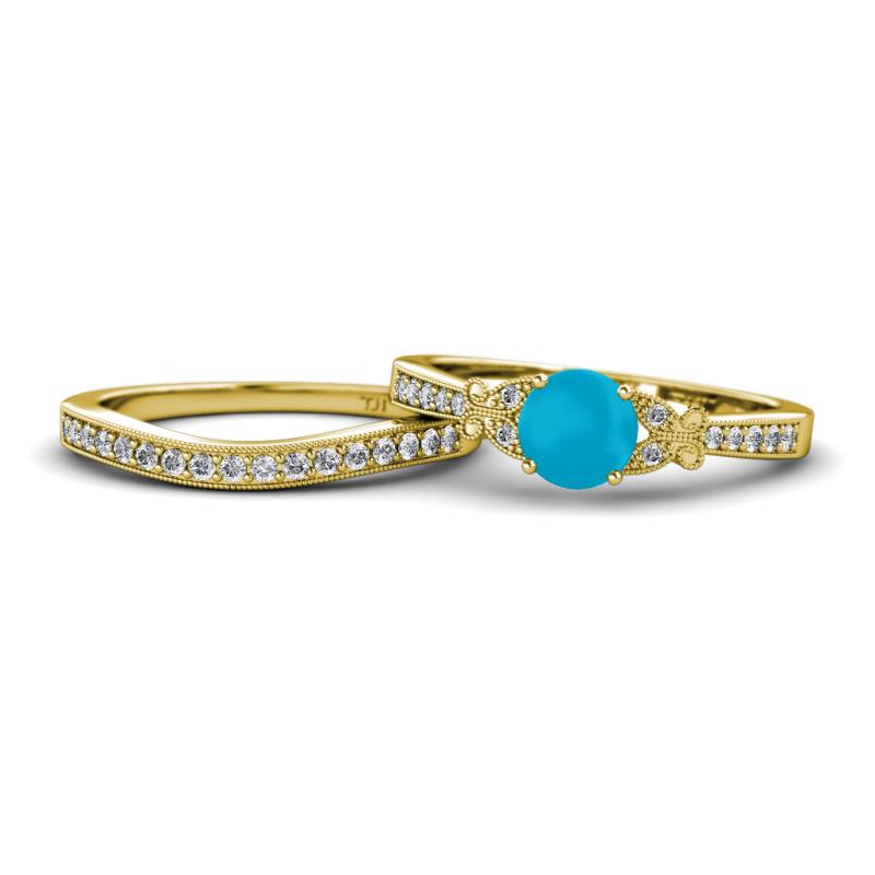 Freya 6.00 mm Turquoise and Diamond Butterfly Bridal Set Ring 
