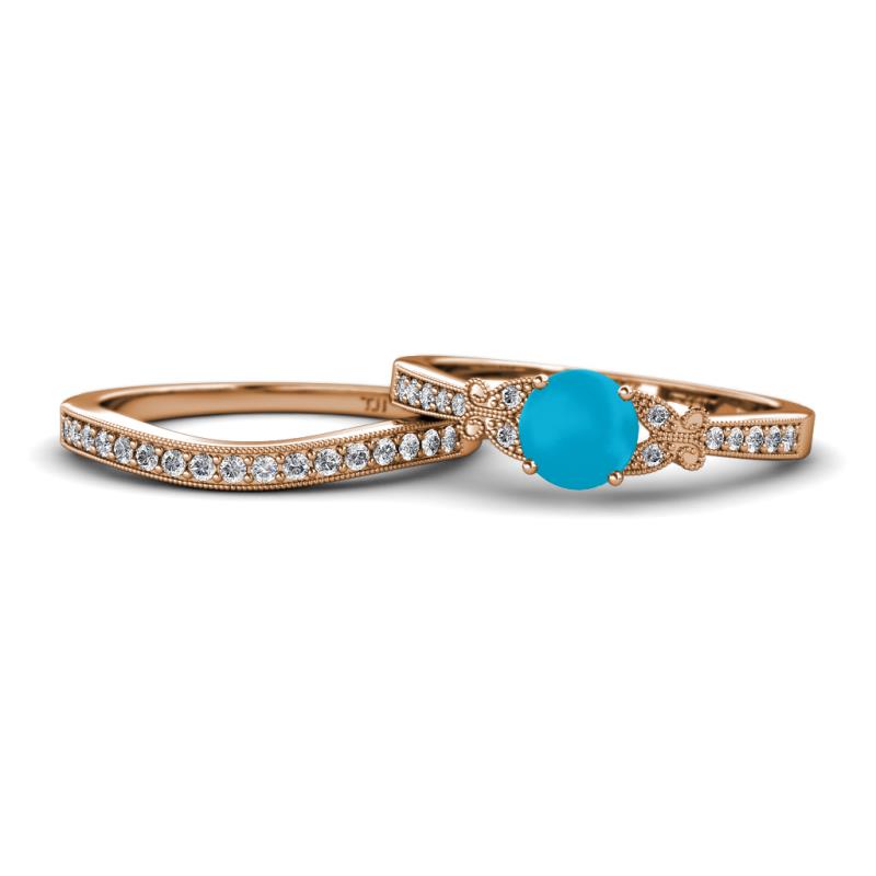 Freya 6.00 mm Turquoise and Diamond Butterfly Bridal Set Ring 
