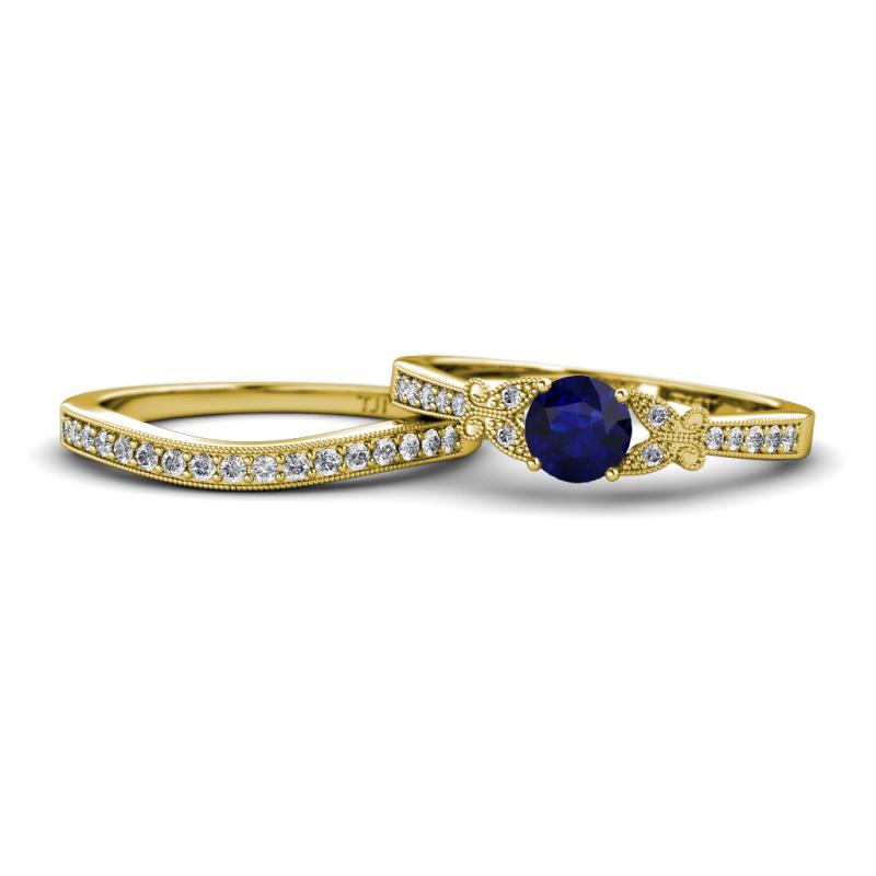 Freya 5.80 mm Blue Sapphire and Diamond Butterfly Bridal Set Ring 