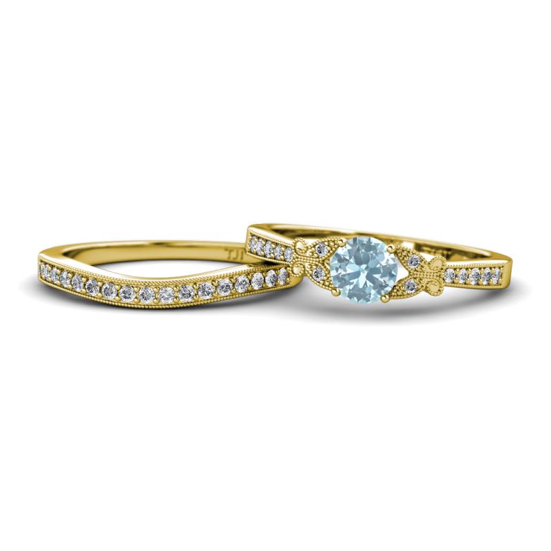 Freya 5.80 mm Aquamarine and Diamond Butterfly Bridal Set Ring 