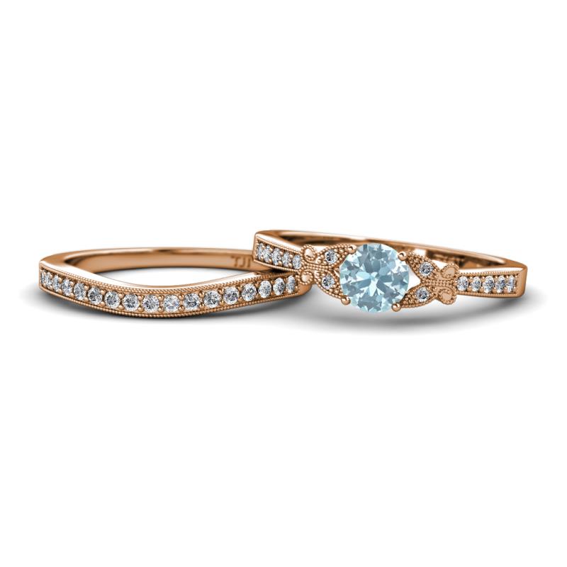 Freya 5.80 mm Aquamarine and Diamond Butterfly Bridal Set Ring 