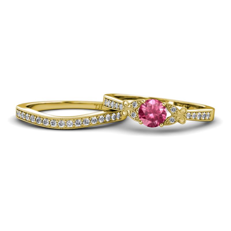 Freya 5.80 mm Pink Tourmaline and Diamond Butterfly Bridal Set Ring 