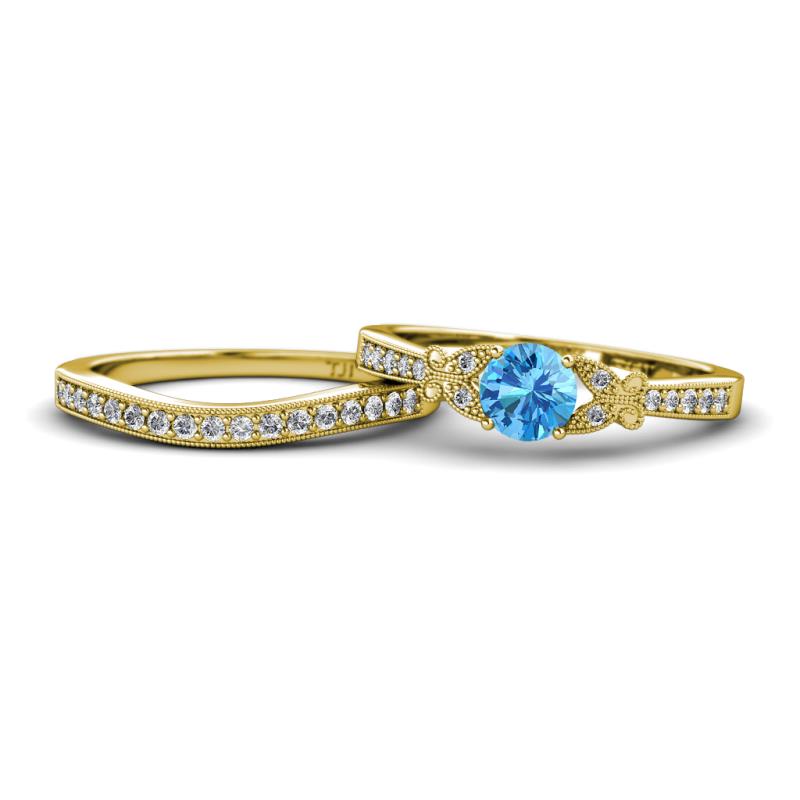 Freya 5.80 mm Blue Topaz and Diamond Butterfly Bridal Set Ring 