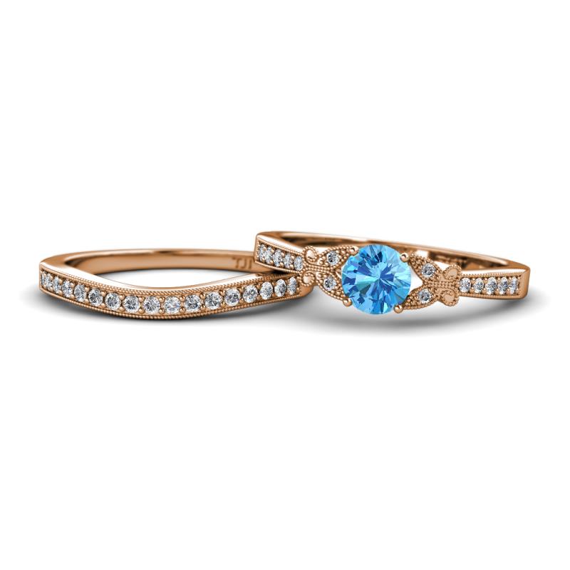 Freya 5.80 mm Blue Topaz and Diamond Butterfly Bridal Set Ring 