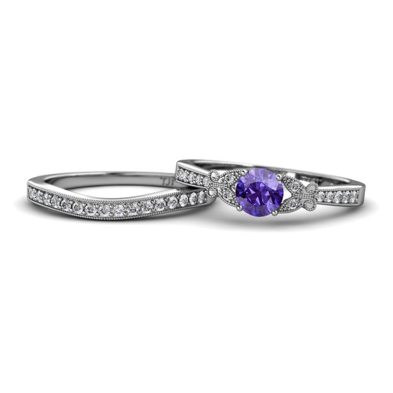 Freya 5.80 mm Iolite and Diamond Butterfly Bridal Set Ring 