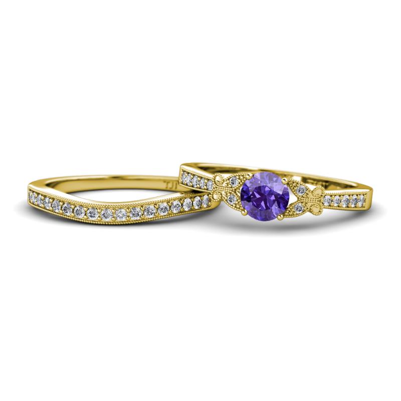 Freya 5.80 mm Iolite and Diamond Butterfly Bridal Set Ring 