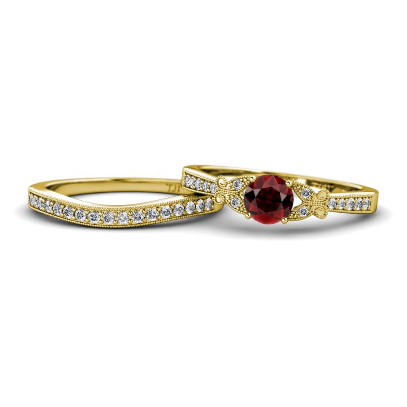 Freya 5.80 mm Red Garnet and Diamond Butterfly Bridal Set Ring 