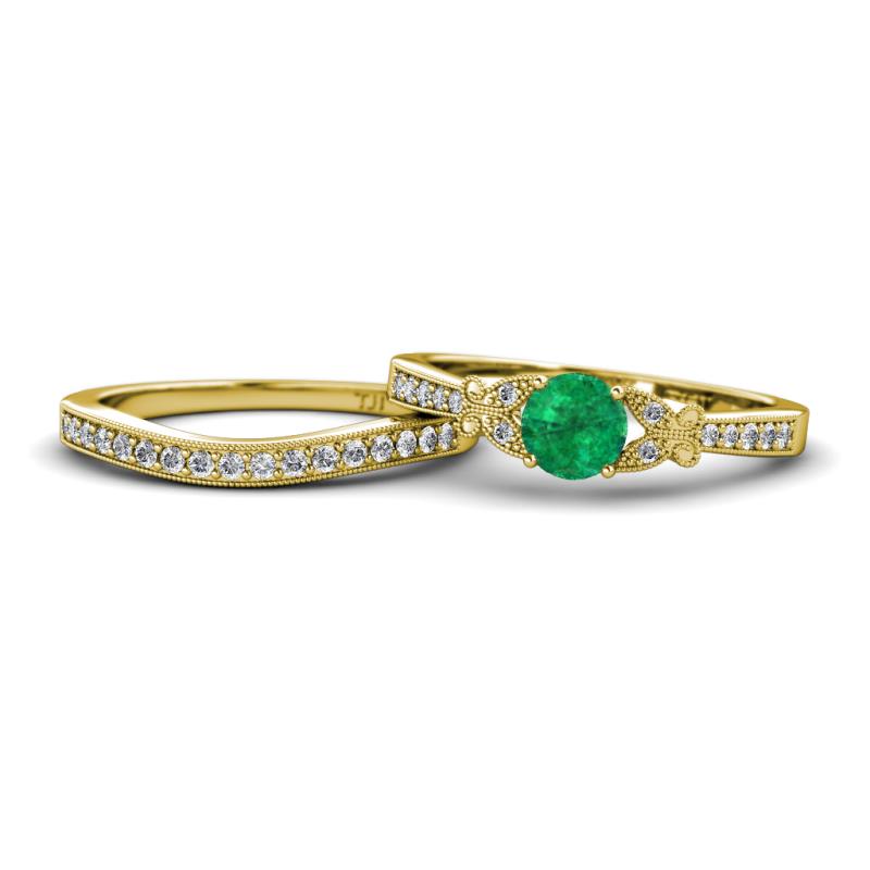 Freya 5.80 mm Emerald and Diamond Butterfly Bridal Set Ring 
