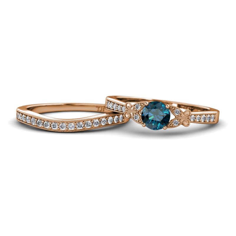 Freya 5.80 mm Blue and White Diamond Butterfly Bridal Set Ring 