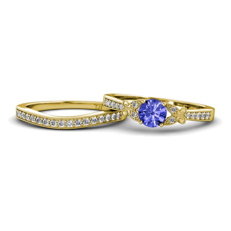 Freya 5.80 mm Tanzanite and Diamond Butterfly Bridal Set Ring 