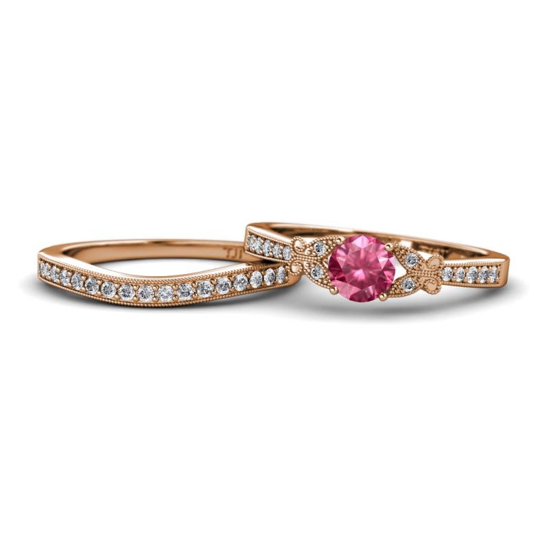 Freya 5.80 mm Pink Tourmaline and Diamond Butterfly Bridal Set Ring 