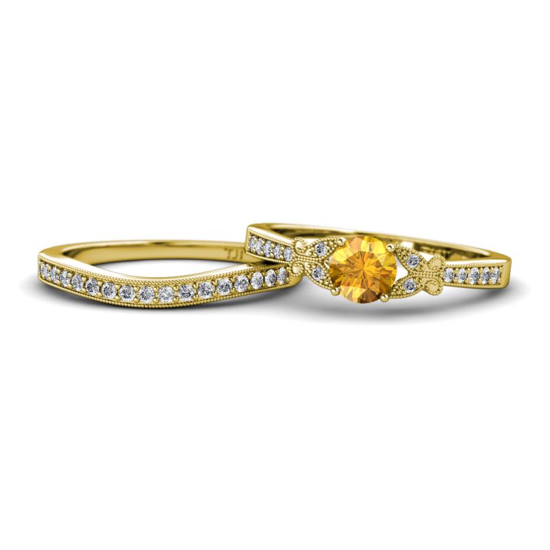 Freya 5.80 mm Citrine and Diamond Butterfly Bridal Set Ring 