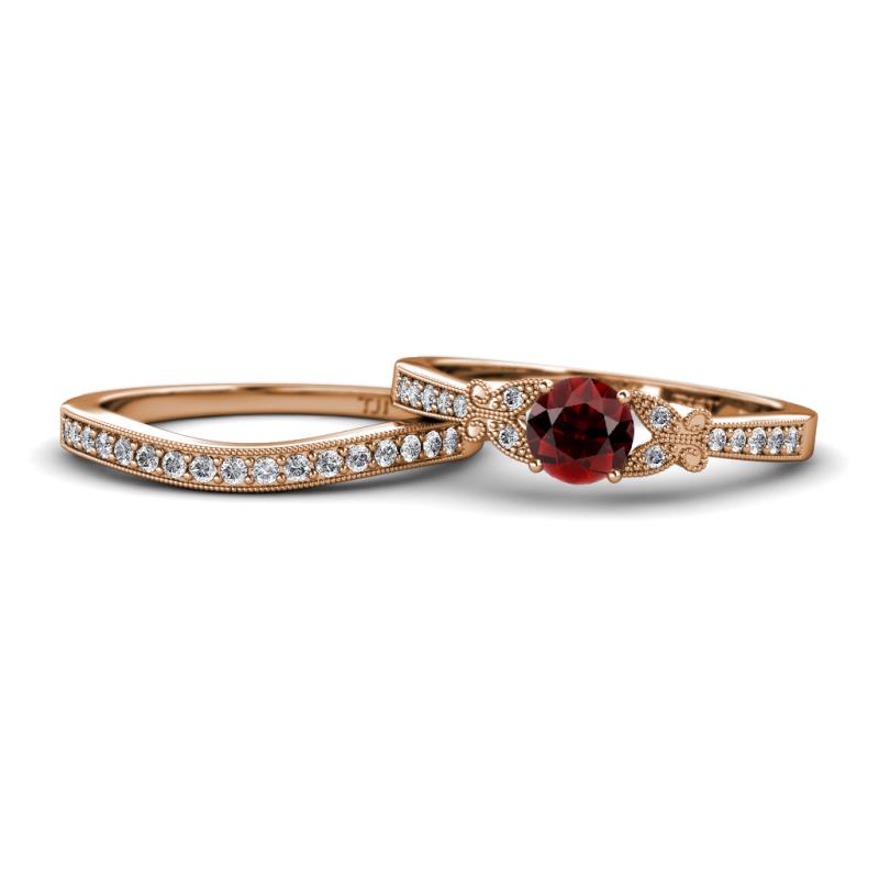 Freya 5.80 mm Red Garnet and Diamond Butterfly Bridal Set Ring 