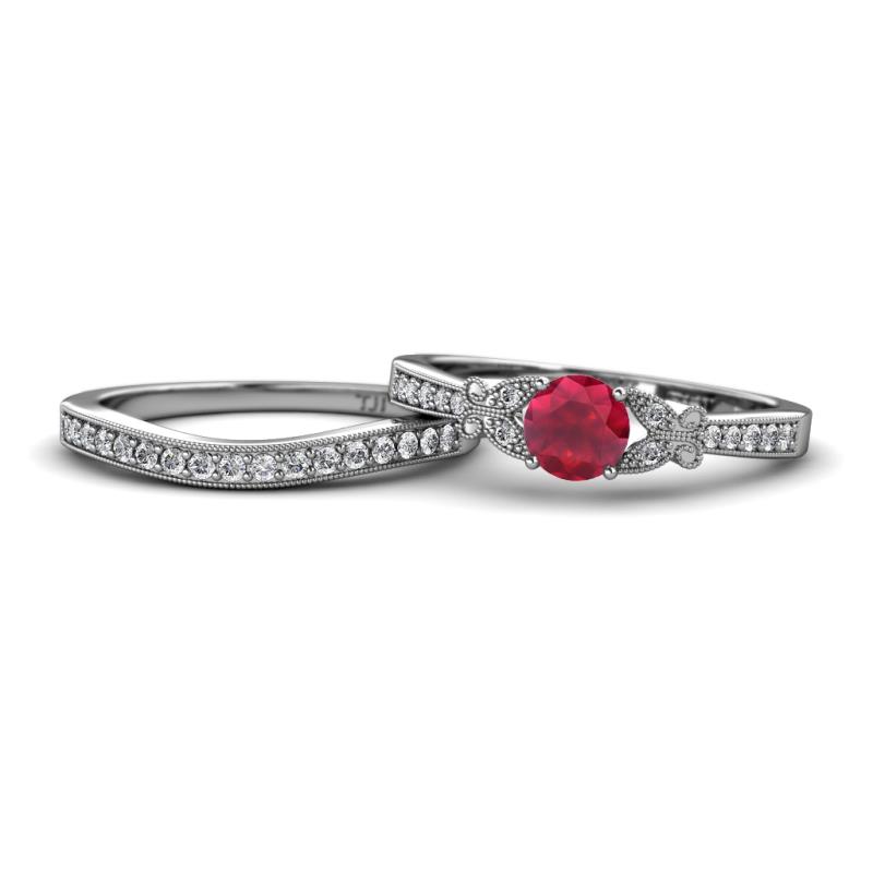 Freya 5.80 mm Ruby and Diamond Butterfly Bridal Set Ring 