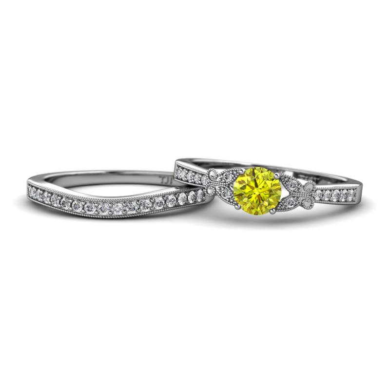 Freya 5.80 mm Yellow and White Diamond Butterfly Bridal Set Ring 