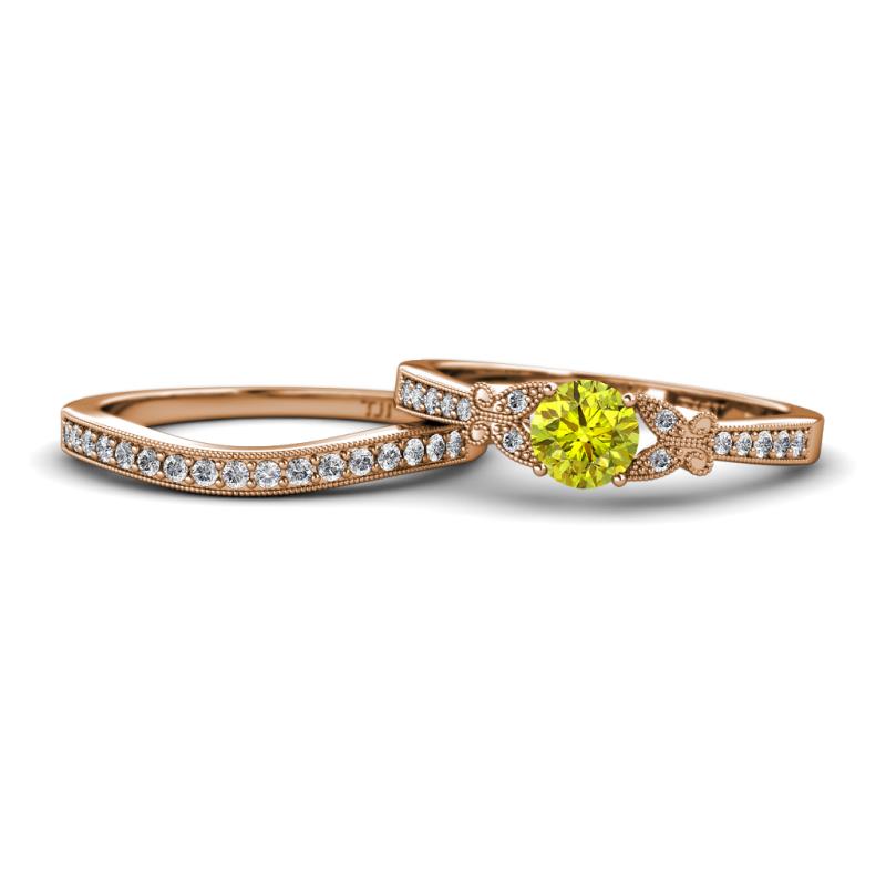 Freya 5.80 mm Yellow and White Diamond Butterfly Bridal Set Ring 