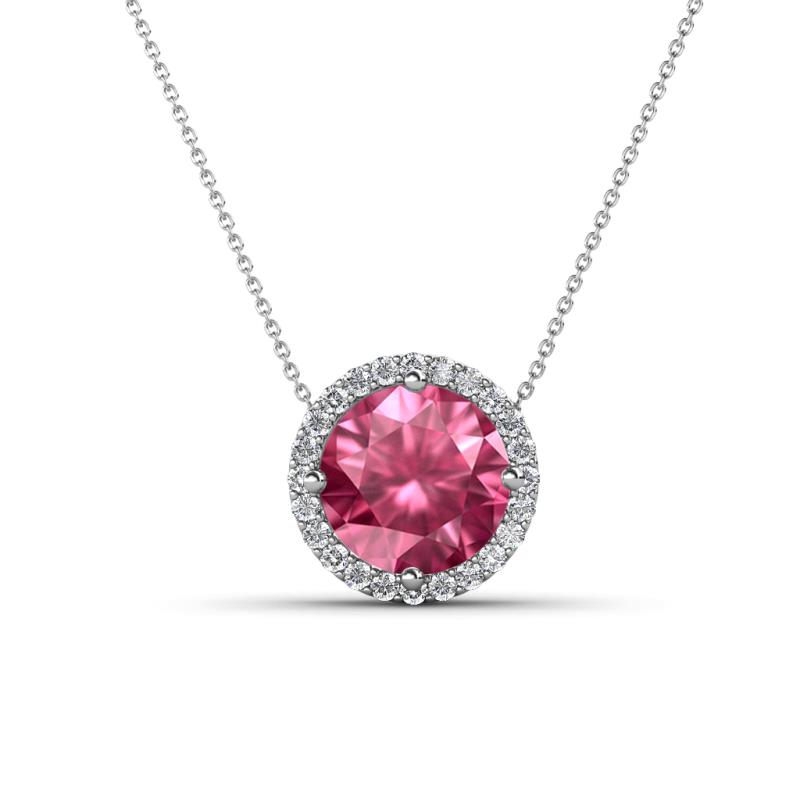 Catriona Round Pink Tourmaline and Diamond Halo Slider Pendant Necklace 