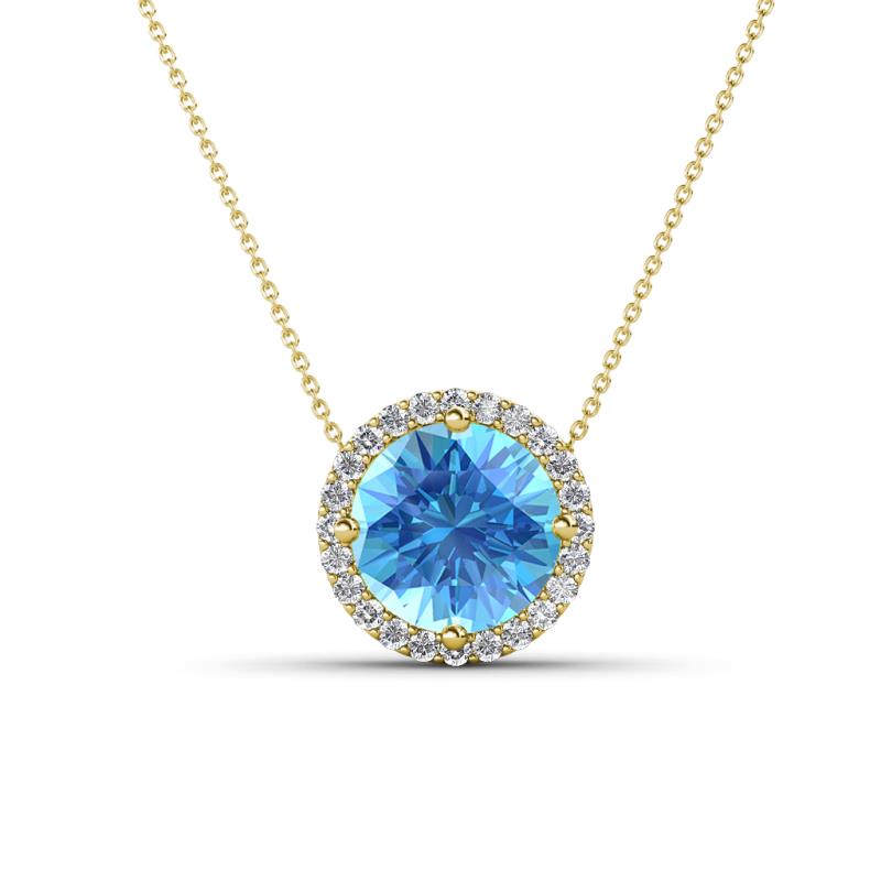 Catriona Round Blue Topaz and Diamond Halo Slider Pendant Necklace 