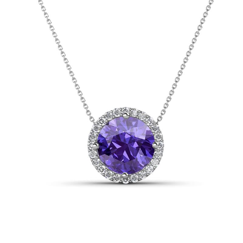 Catriona Round Iolite and Diamond Halo Slider Pendant Necklace 