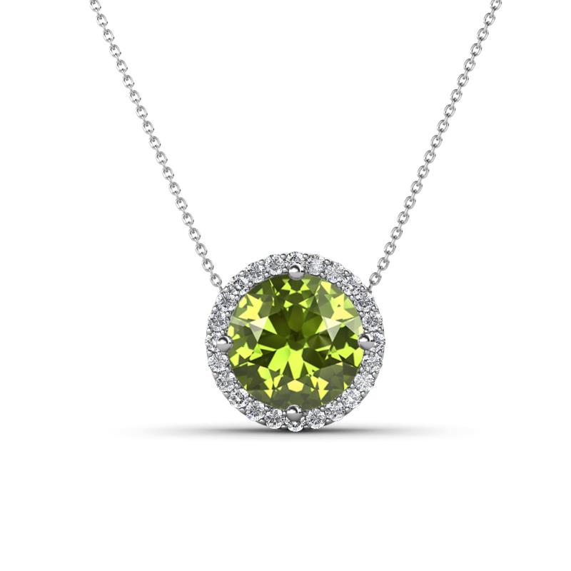 Catriona Round Peridot and Diamond Halo Slider Pendant Necklace 