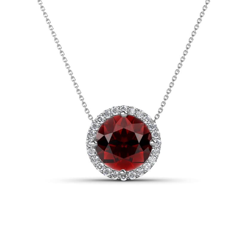 Catriona Round Red Garnet and Diamond Halo Slider Pendant Necklace 