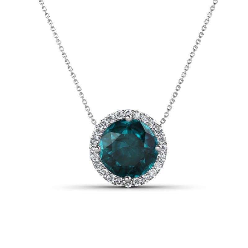Catriona Round London Blue Topaz and Diamond Halo Slider Pendant Necklace 