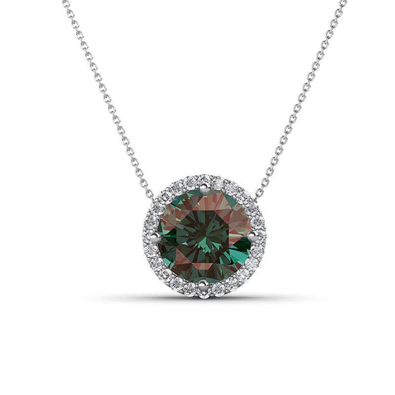 Catriona Round Created Alexandrite and Diamond Halo Slider Pendant Necklace 