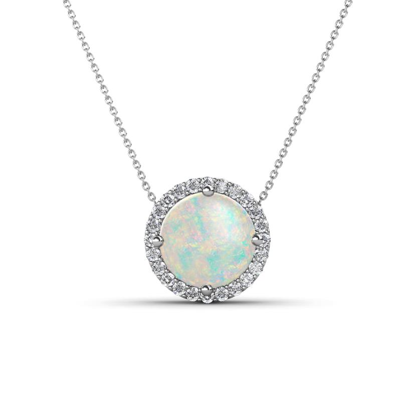 Catriona Round Opal and Diamond Halo Slider Pendant Necklace 
