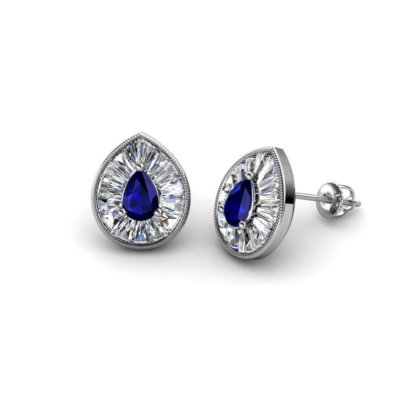 18ct White Gold Marquise Diamond & Pear Cut Blue Sapphire Drop Earring