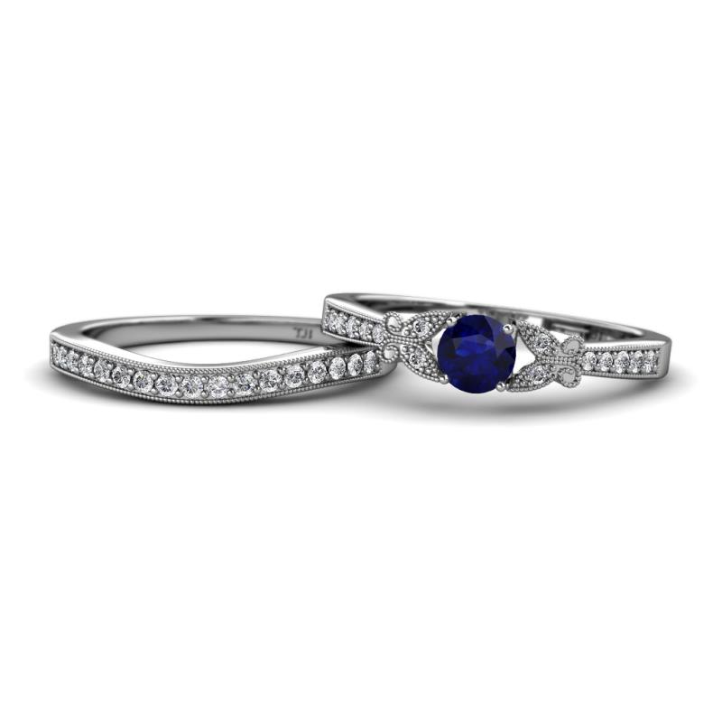 Freya 5.00 mm Blue Sapphire and Diamond Butterfly Bridal Set Ring 