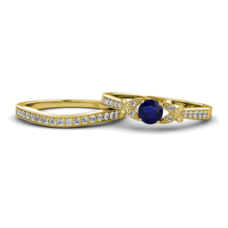 Freya 5.00 mm Blue Sapphire and Diamond Butterfly Bridal Set Ring 