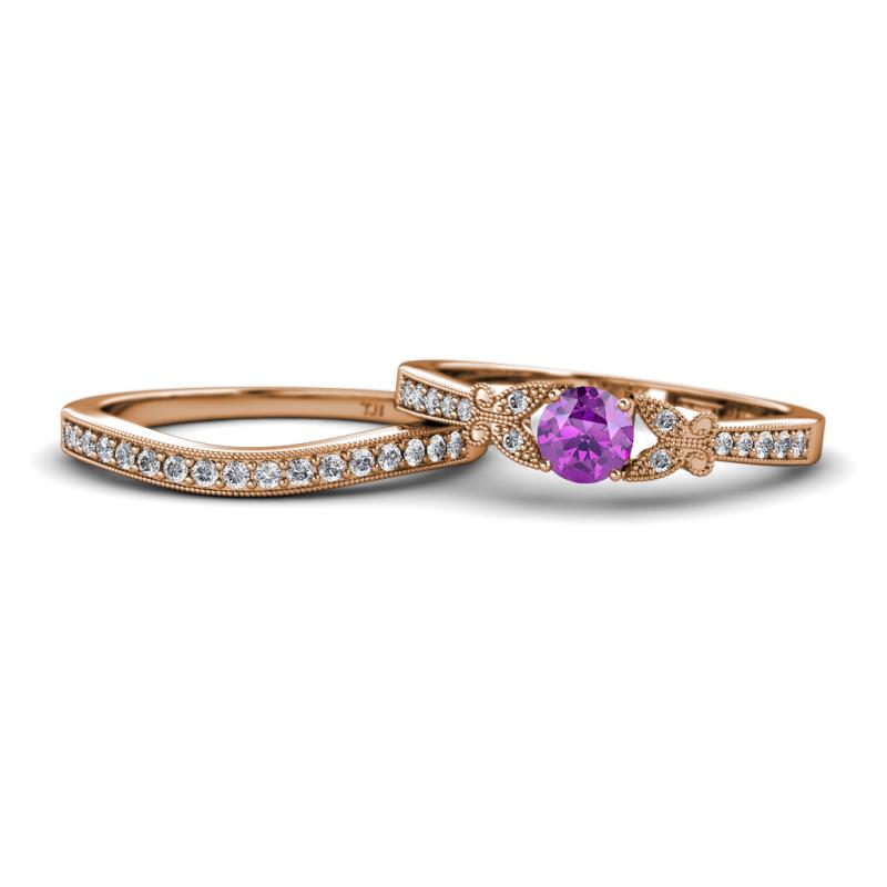 Freya 5.00 mm Amethyst and Diamond Butterfly Bridal Set Ring 